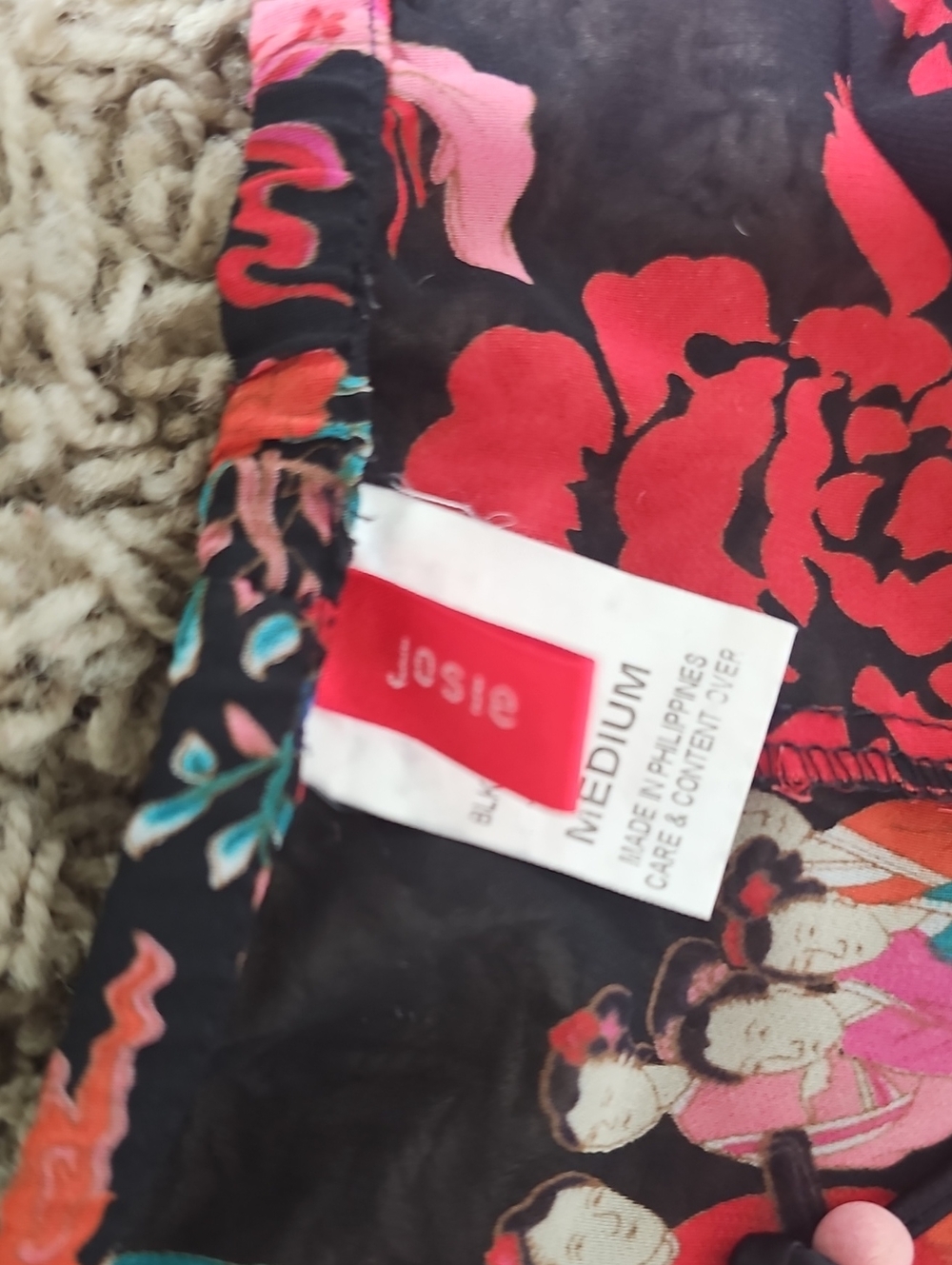 Josie Natori Capris Sheer Pants Geisha Japenese Print Medium Pull On - Picture 4 of 7